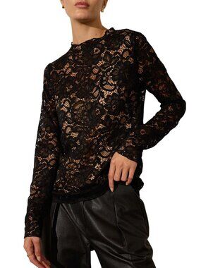Brochu Walker  Donne Crewneck Floral Lace Top Black Size XS NAT